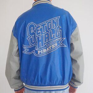 Steve & Berry's Seton Hall Pirates Blue Gray Wool Blend Button Up Varsity Jacket